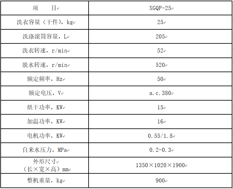 25公斤洗脱烘一体机参数